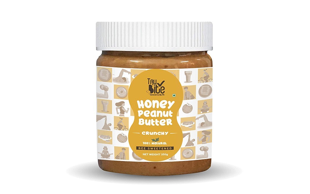 Trubite Honey Peanut Butter Crunchy Bee Sweetened   Plastic Jar  350 grams